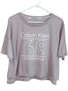 Calvin Klein Performance Metallic Silver 68 Logo Cropped T-Shirt L